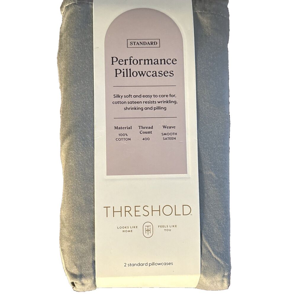 Threshold Performance Standard Gray Pillowcases 400TC Cotton Sateen 2pc
